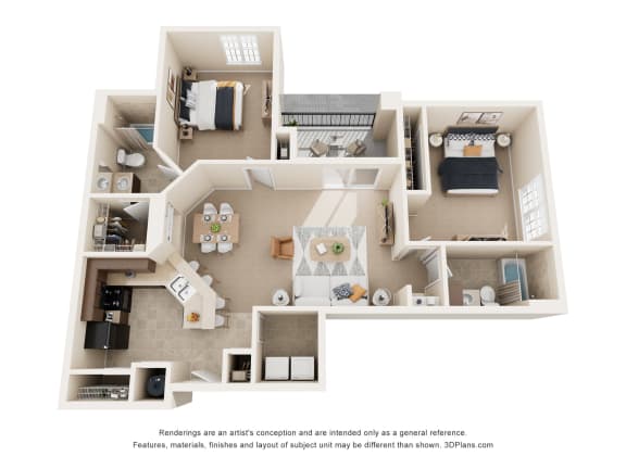 a 3d floor plan of a house with a bedroom and living room