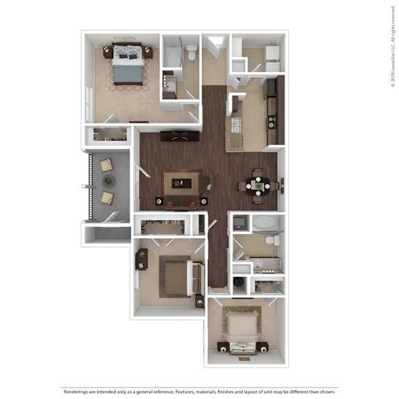 A floor plan of a house with a kitchen, living room, dining room, and bedrooms.