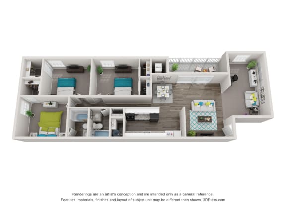 bedroom floor plan of a 2100 sq ft apartments