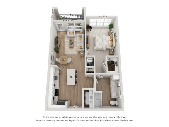 a floor plan of a 1 bedroom apartment