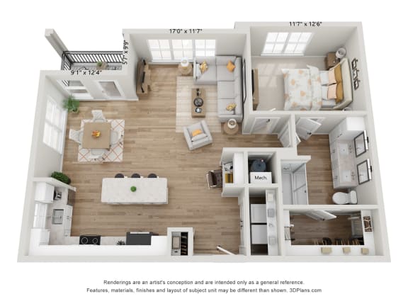 bedroom floor plan an in 1,200 sq. ft.