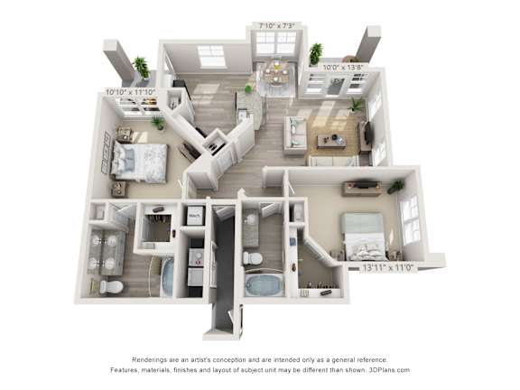 A 3D floor plan of a house with dimensions and a disclaimer at the bottom.