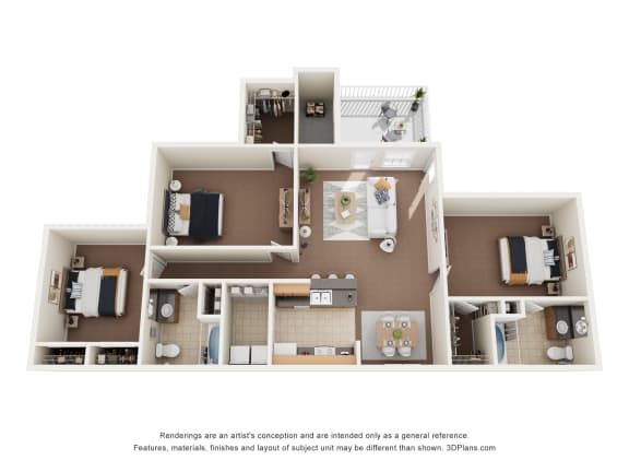 a stylized floor plan of a 1 bedroom apartment