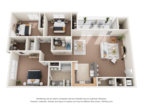 a 3d floor plan of a house