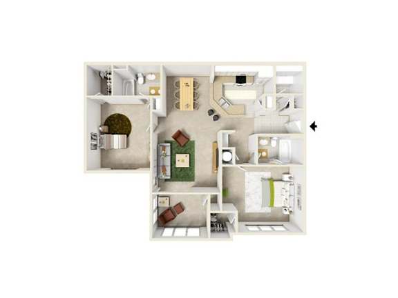 a 2 bedroom floor plan with a bathroom and a closet