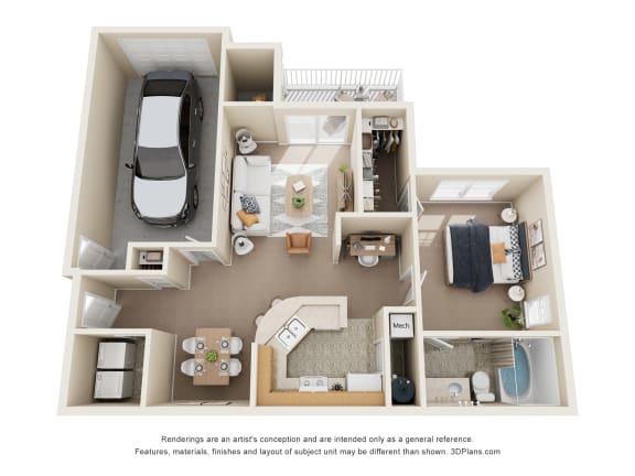 a stylized floor plan with a bedroom and a bathroom