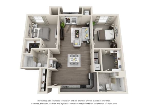 Floor Plan  a stylized 3d floor plan of a 1 bedroom apartment
