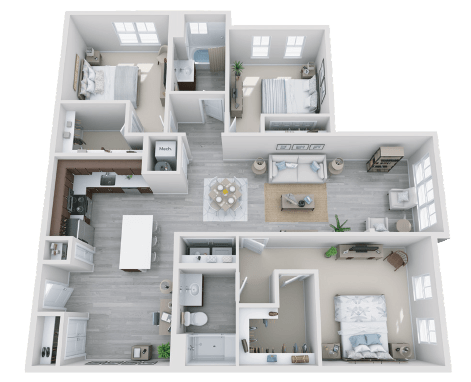 this is a 3d floor plan of a 824 square foot 1 bedroom apartment at the
