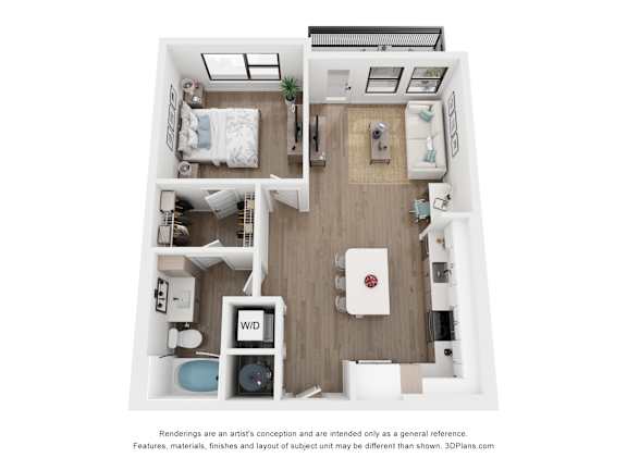 a 1 bedroom floor plan with a bathroom and a living room