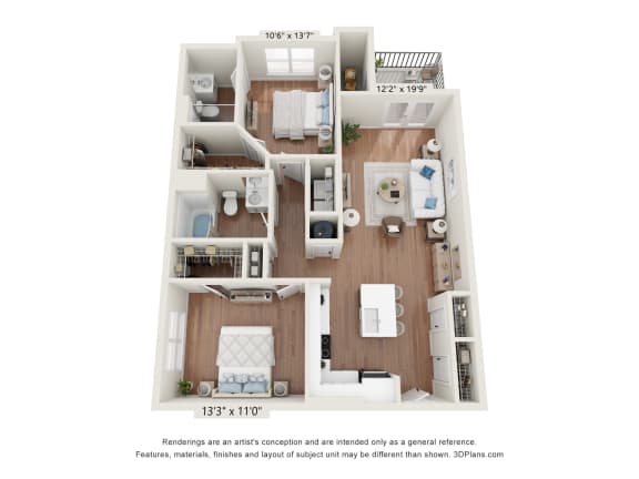 a stylized floor plan of a 1 bedroom floor plan