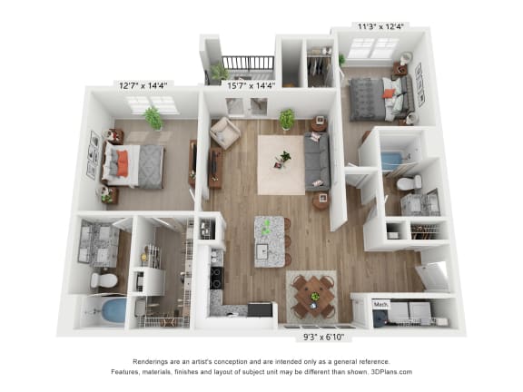 bedroom floor plan | village on the lakes apartments
