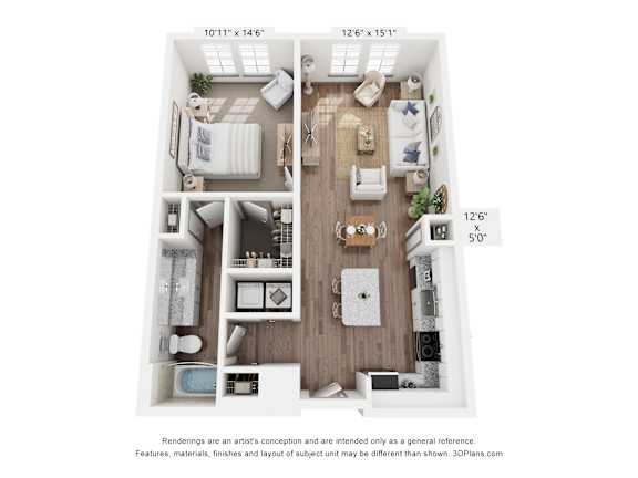 A floor plan of a two-bedroom apartment with dimensions and a disclaimer.