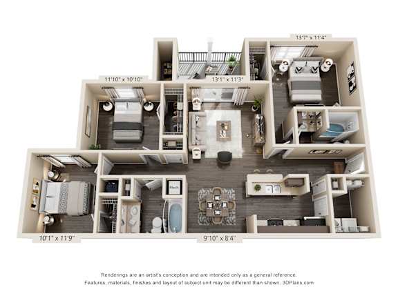 A 3D floor plan of a house with dimensions and a disclaimer at the bottom.