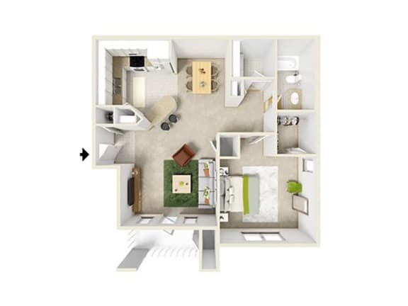 floor plan of a studio apartment with bedroom and living room