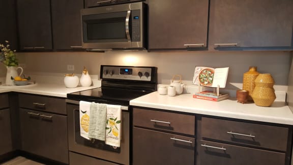 Kitchen cabinetsat Landings at Amhurst Lake Apartments, Waukegan, IL