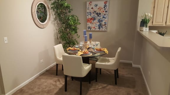 Dining table at Landings at Amhurst Lake Apartments, Waukegan, Illinois