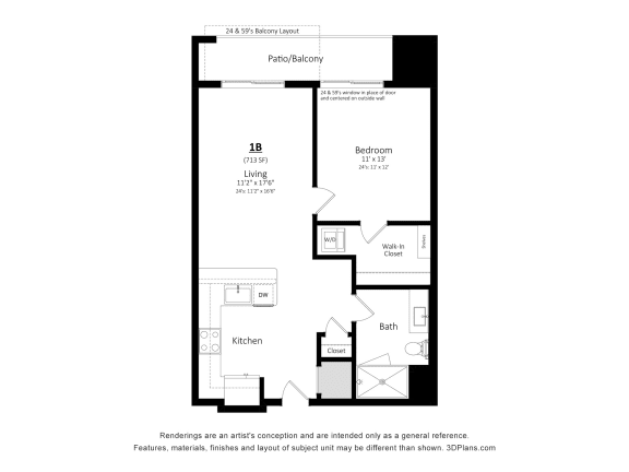 1 bed 1 bath floor plan H at 2929 on Mayfair, Wauwatosa, WI, 53222