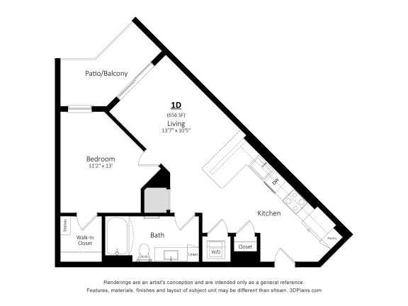 1 bed 1 bath floor plan J at 2929 on Mayfair, Wauwatosa, Wisconsin