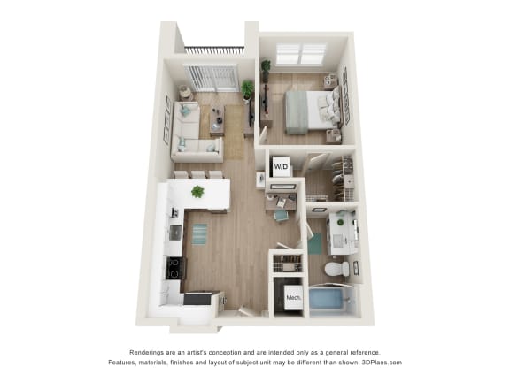 1 bed 1 bath floor plan D at 2929 on Mayfair, Wauwatosa, WI