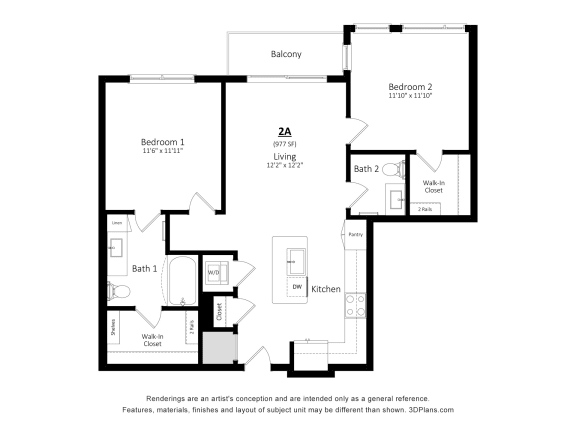 2 bed 1 bath floor plan A at 2929 on Mayfair, Wauwatosa