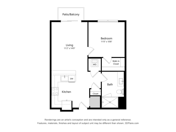 1 bed 1 bath floor plan C at 42 Hundred On The Lake, St Francis, 53235