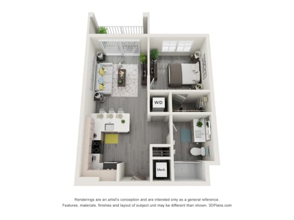 Floor Plan  1 bed 1 bath floor plan T at 42 Hundred On The Lake, Wisconsin, 53235