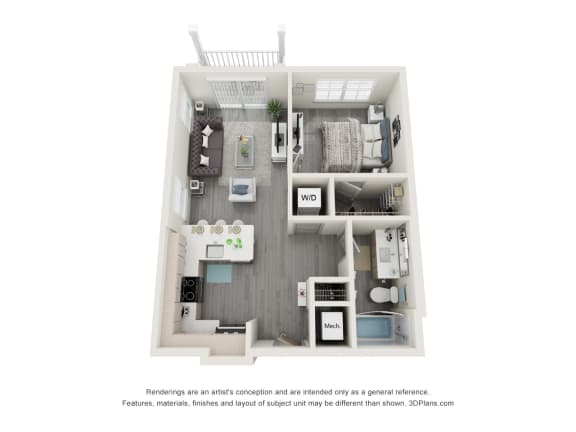 Floor Plan  1 bed 1 bath floor plan U at 42 Hundred On The Lake, St Francis, WI, 53235