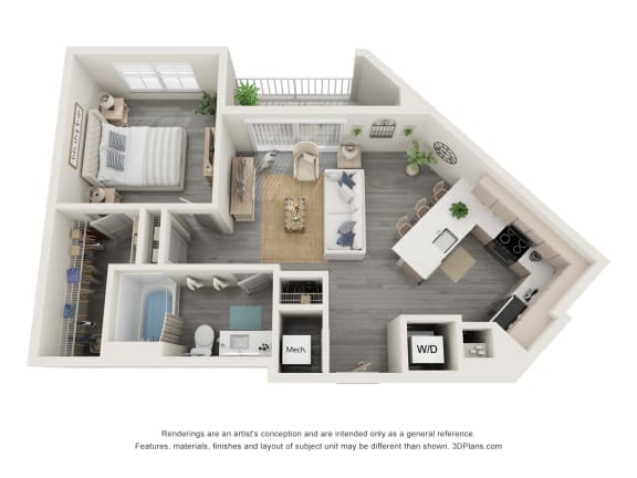 Floor Plan  1 bed 1 bath floor plan W at 42 Hundred On The Lake, St Francis, 53235