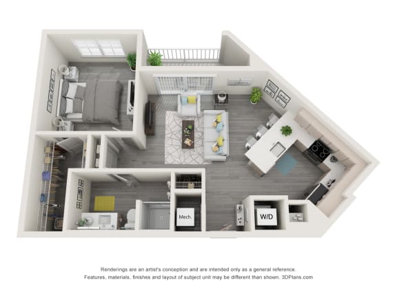 Floor Plan  1 bed 1 bath floor plan X at 42 Hundred On The Lake, St Francis, Wisconsin