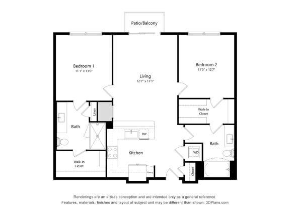 2 bed 2 bath floor plan A at 42 Hundred On The Lake, Wisconsin, 53235