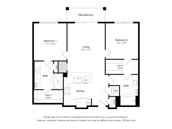 2 bed 2 bath floor plan B at 42 Hundred On The Lake, St Francis, WI, 53235