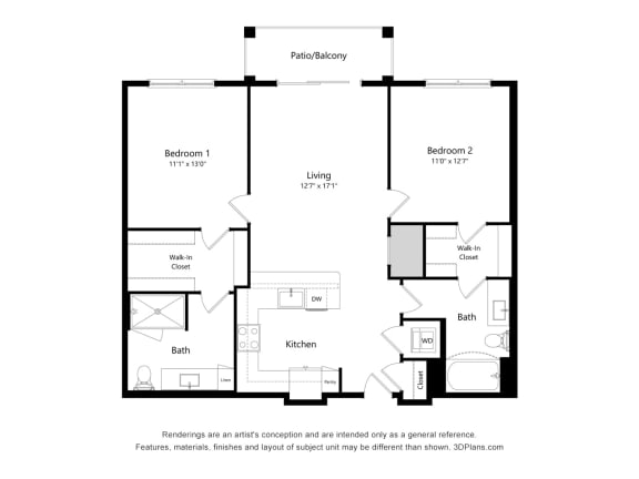 2 bed 2 bath floor plan C at 42 Hundred On The Lake, St Francis, WI
