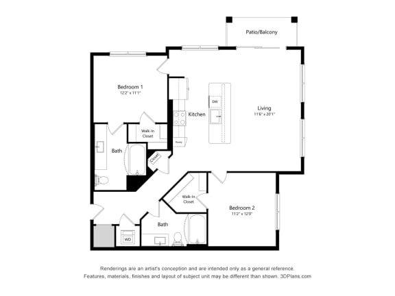 2 bed 2 bath floor plan H at 42 Hundred On The Lake, Wisconsin, 53235