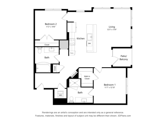 2 bed 2 bath floor plan O at 42 Hundred On The Lake, Wisconsin, 53235