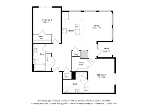 2 bed 2 bath floor plan R at 42 Hundred On The Lake, St Francis, 53235