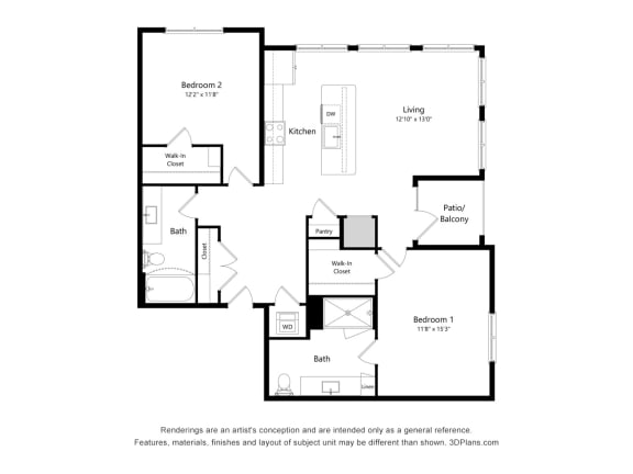 2 bed 2 bath floor plan S at 42 Hundred On The Lake, St Francis, Wisconsin