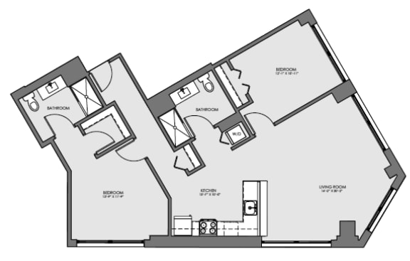 2 bed 2 bath floor plan H at Lakeview 3200 Apartments, Chicago, IL, 60657