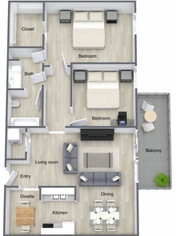 2 bed 1 bath floor plan at Fieldpointe of Schaumburg, Schaumburg, IL