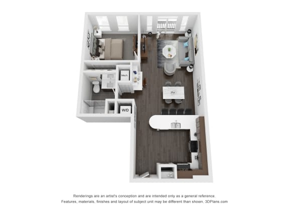 1 bed 1 bath floor plan E at Central Station, Illinois