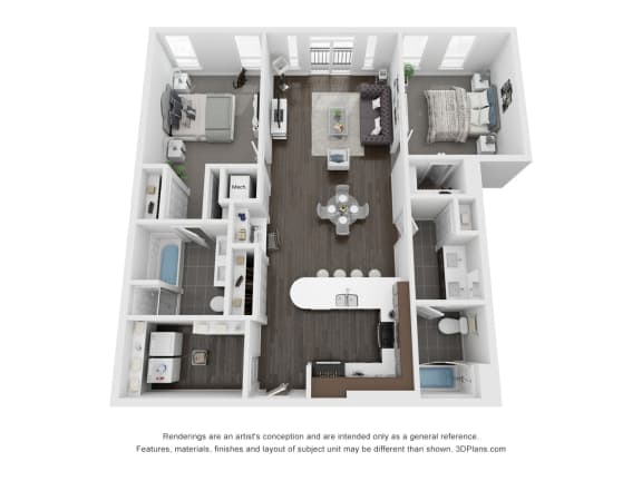 2 bed 2 bath floor plan A at Central Station, Evanston