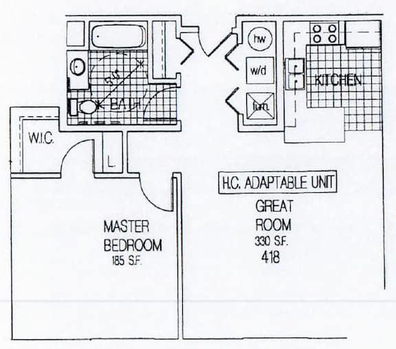 a floor plan of a house with a great room and a master bedroom