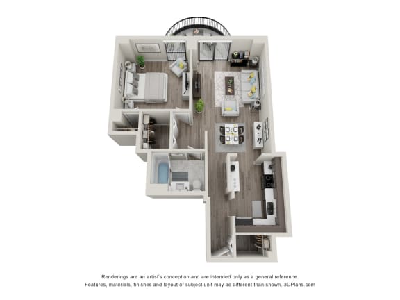 1  Bed   1  Bath   760 Sq. Ft. | 1 Bedroom 03 20 Floor Plan at Durham, Edina, MN, 55435