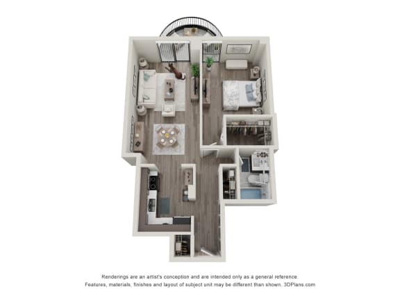 a stylized floor plan of a 1 bedroom floor plan apartments