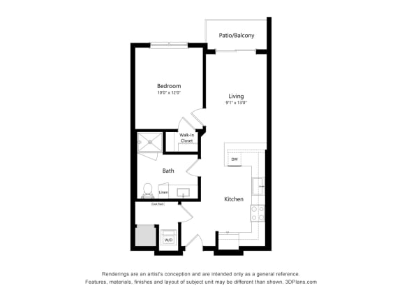 1 bed 1 bath floor plan H at Elevate Apartments, Wisconsin, 53718