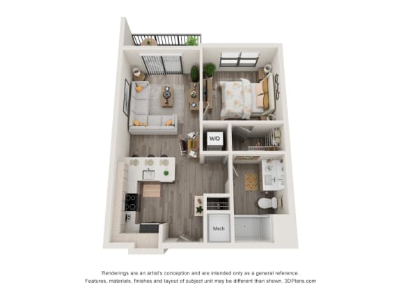 Floor Plan  1 bed 1 bath floor plan I at Elevate Apartments, Madison, WI, 53718