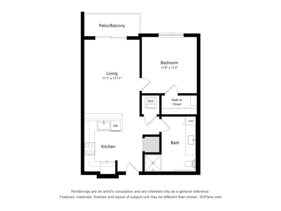 1 bed 1 bath floor plan K at Elevate Apartments, Madison, 53718