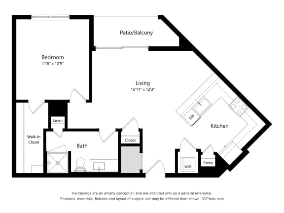 1 bed 1 bath floor plan M at Elevate Apartments, Madison