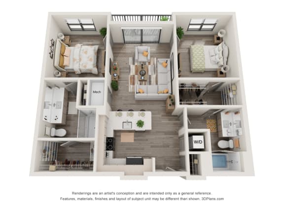 Floor Plan  2 bed 2 bath floor plan G at Elevate Apartments, Madison, WI, 53718