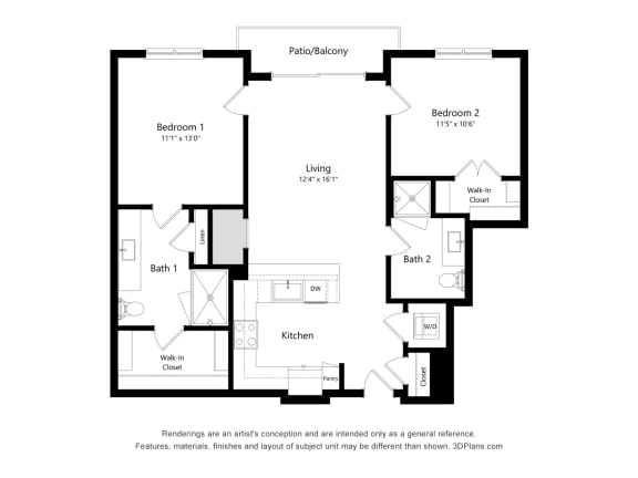 2 bed 2 bath floor plan A at Elevate Apartments, Madison