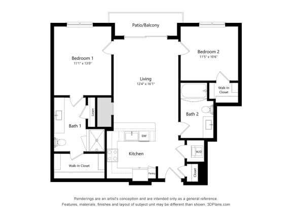 2 bed 2 bath floor plan K at Elevate Apartments, Madison